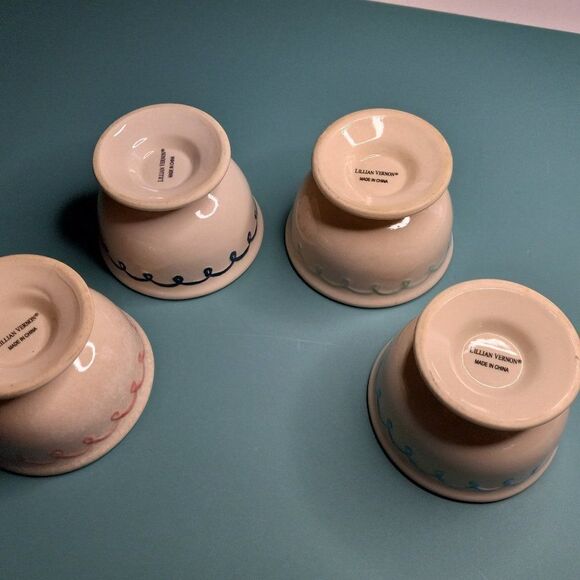 Vintage Lilliam Vernon Ceramic Footed Dessert Bowls (4) Cottagecore Ice Cream - Picture 3 of 11